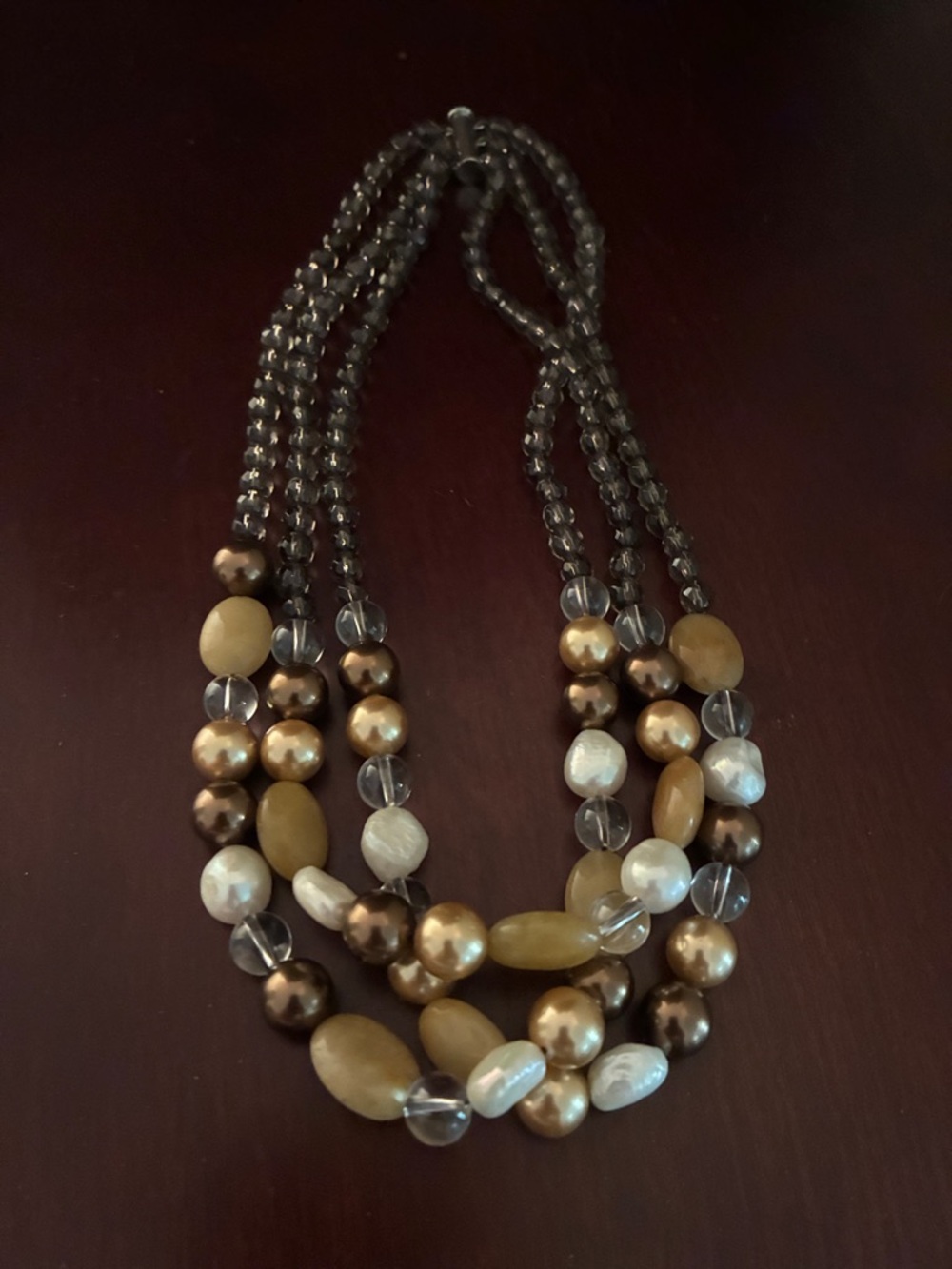 Quality Vintage Multi-Strand Gold & Brown Bead Necklace